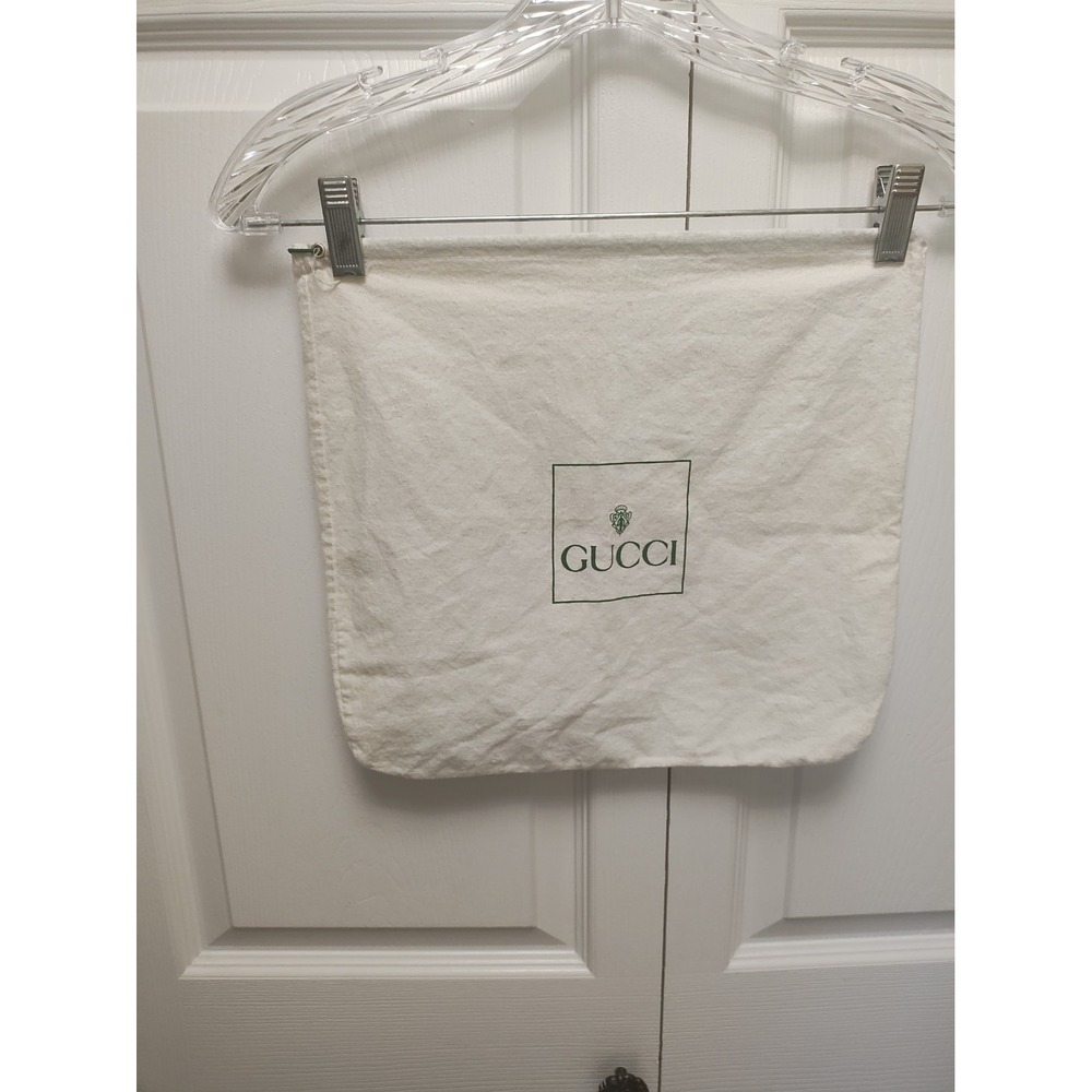 Gucci White Drawstring Designer Shoe  Bag 13"X 12.5" Green Logo Stain On Back